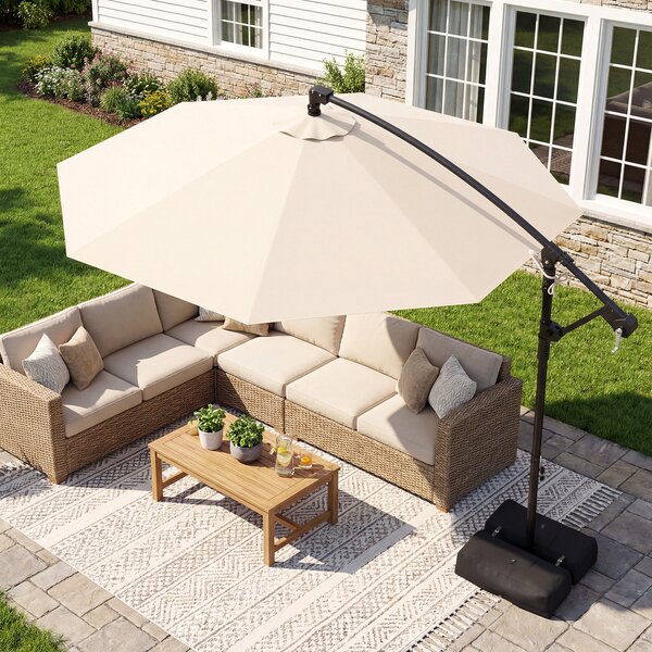 Costway Ombrellone da giardino con 8 stecche sacchi di sabbia tettuccio girevole e ventilato, Ombrellone portatile resistente Beige