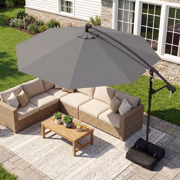 Costway Ombrellone da giardino con 8 stecche sacchi di sabbia tettuccio girevole e ventilato, Ombrellone portatile resistente Grigio