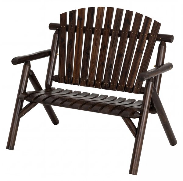 Costway Sedia da giardino 2 posti in legno con braccioli schienale alto e seduta a doghe portata 300 kg, Panca da giardino adirondack Marrone