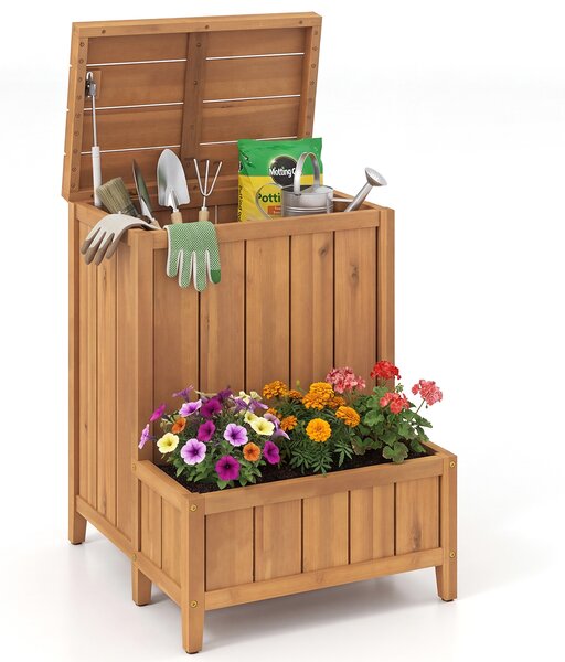 Costway Cassetta postale individuale con orto rialzato da giardino in legno massello, Multiuso baule contenitore con coperchio da esterno