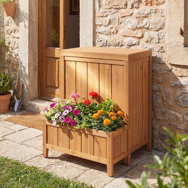 Costway Cassetta postale individuale con orto rialzato da giardino in legno massello, Multiuso baule contenitore con coperchio da esterno