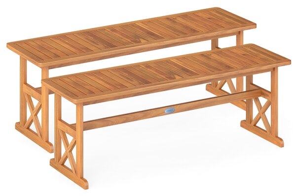 Costway 2*Panchina da esterno in legno di acacia per 2-3 persone, Panchina senza schienale per patio veranda e giardino