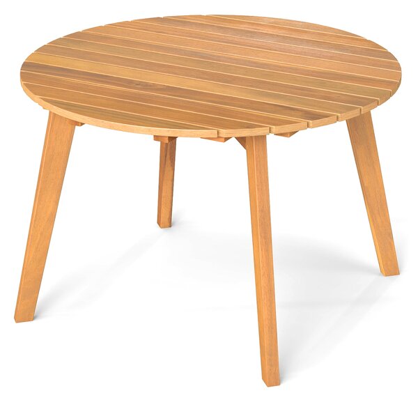 Costway Tavolino da esterno rotondo 62 cm in legno massello, Tavolino laterale basso da giardino da caffè montaggio semplice naturale