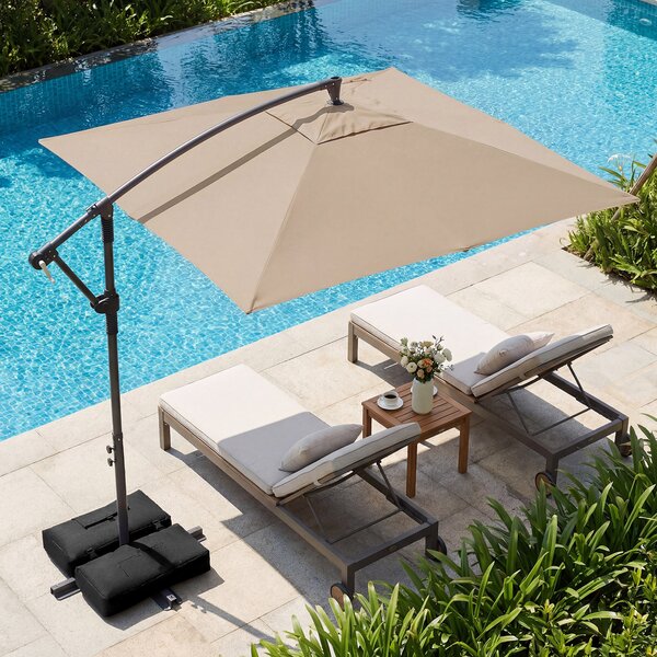 Costway Ombrellone da giardino con 8 stecche e 2 sacchi di sabbia rotazione a 360°, Ombrellone decentrato da esterno Marrone