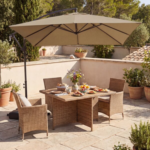Costway Ombrellone da giardino con 8 stecche e 2 sacchi di sabbia rotazione a 360°, Ombrellone decentrato da esterno Marrone