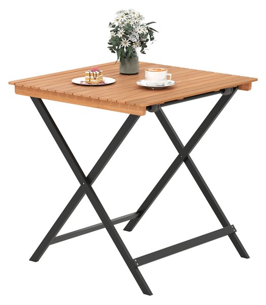 Costway Tavolino pieghevole da esterno con piano verniciabile 2 ganci di fissaggio e struttura a x, Tavolo da giardino quadrato in legno di acacia