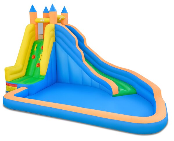Costway Castello gonfiabile per bambini con scivolo piscina e parete di arrampicata, Parco acquatico da esterno 3 in 1 giochi gonfiabili