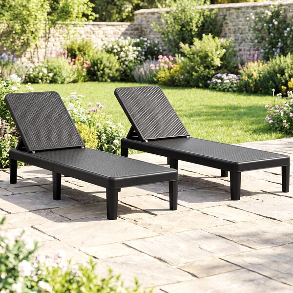 Costway 2*Lettino prendisole da giardino con schienale inclinabile a 4 livelli in pp rattan, Sdraio resistente alle intemperie portata 150 kg Nero