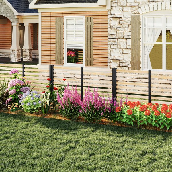 Costway Recinzione da giardino in legno massello montaggio flessibile e modulare, Recinto esterno a 2 pezzi divisorio di spazio Naturale