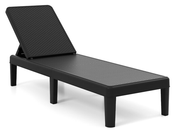 Costway Lettino prendisole da giardino con schienale inclinabile a 4 livelli in pp rattan, Sdraio resistente alle intemperie portata 150 kg Nero