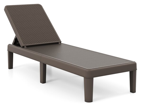 Costway Lettino prendisole da giardino con schienale inclinabile a 4 livelli in pp rattan, Sdraio resistente alle intemperie portata 150 kg Marrone