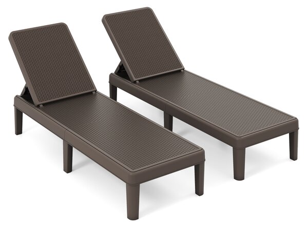 Costway 2*Lettino prendisole da giardino con schienale inclinabile a 4 livelli in pp rattan, Sdraio resistente alle intemperie portata 150 kg Marrone