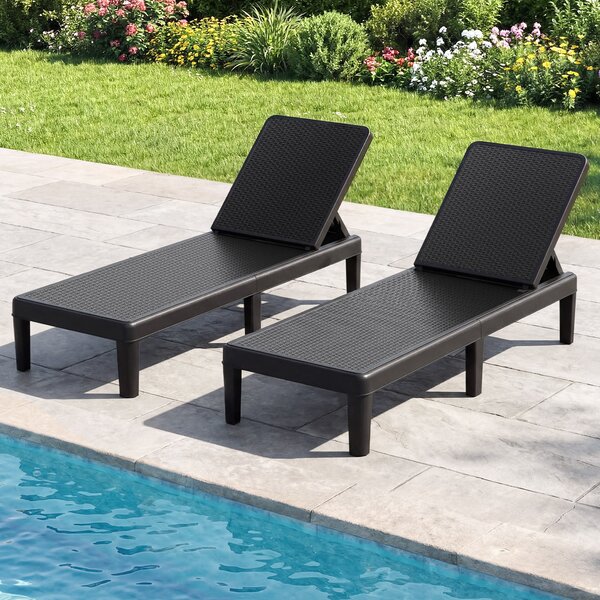 Costway 2*Lettino prendisole da giardino con schienale inclinabile a 4 livelli in pp rattan, Sdraio resistente alle intemperie portata 150 kg Nero