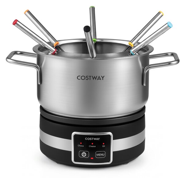 Costway Set fonduta formaggio 1200w elettrica in acciaio inox, Set fonduta cioccolato con temperatura regolabile e protezione dal surriscaldamento