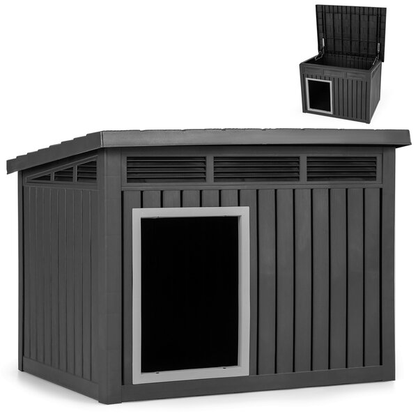 Costway Cuccia per cani e gatti con tetto inclinato apribile finestre ventilate a lamelle e soglia rialzata, Cassetta per animali domestici in pp