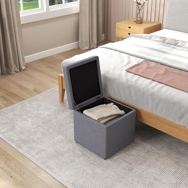 Costway Ottomana con coperchio ermetico, Organizer a forma di cubo con cerniere di sicurezza Grigio