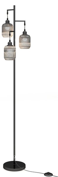 Costway Lampada da terra salotto e27 con 3 paralumi a gabbia interruttore a pedale e base ispessita, Piantana lampada lettura e lavoro stile vintage Nero