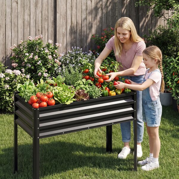 Costway Fioriera rialzata da esterno con fori di drenaggio, Letto da giardino in metallo resistente alle intemperie Nero