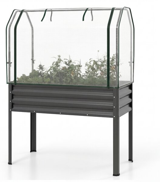 Costway Orto rialzato in metallo da esterno porta avvolgibile con cerniera, Fioriera rialzata con copertura in PE altezza ergonomica Grigio