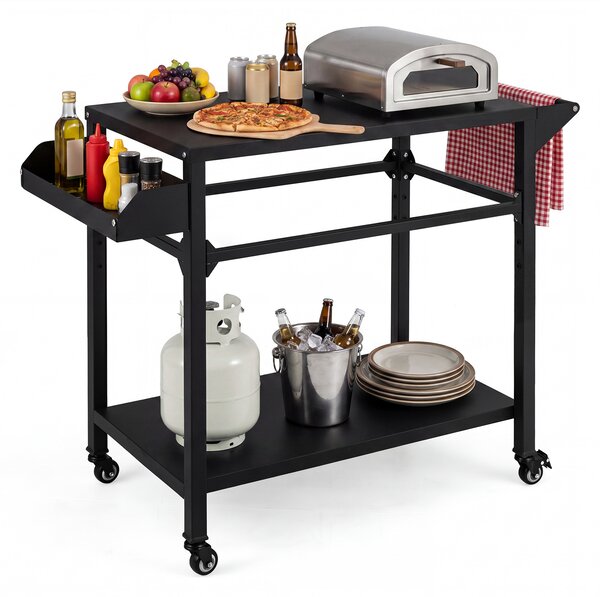 Costway Carrello per barbecue con portaspezie e ripiano portaoggetti inferiore, Carrello cucina da esterno per bbq in metallo