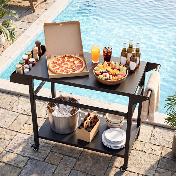 Costway Carrello per barbecue con portaspezie e ripiano portaoggetti inferiore, Carrello cucina da esterno per bbq in metallo