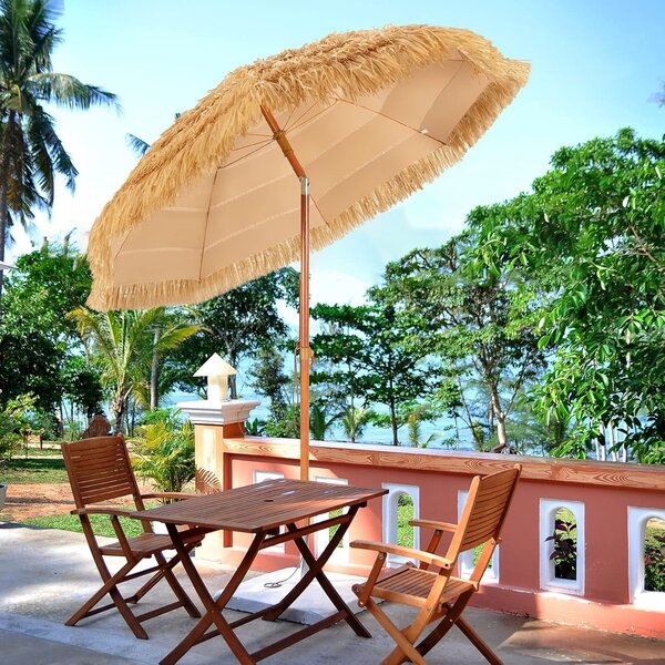 Costway Ombrellone da spiaggia 200cm con chaise longue da esterno, ombrellone portatile con sedia reclinabile Nero