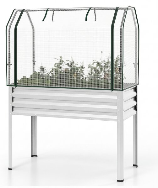 Costway Orto rialzato in metallo da esterno porta avvolgibile con cerniera, Fioriera rialzata con copertura in PE altezza ergonomica Argento