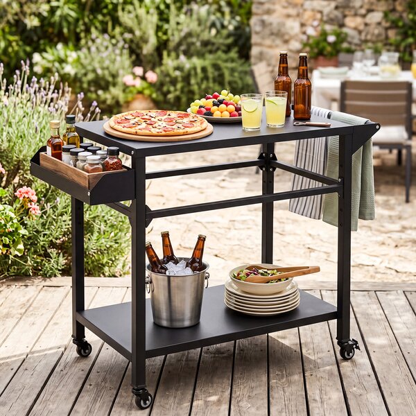 Costway Carrello per barbecue con portaspezie e ripiano portaoggetti inferiore, Carrello cucina da esterno per bbq in metallo