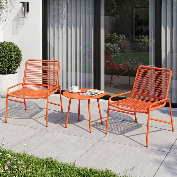 Costway Salotto da giardino in rattan PE, Salottino da esterno con 1 tavolino rotondo e 2 poltrone ergonomiche Arancione
