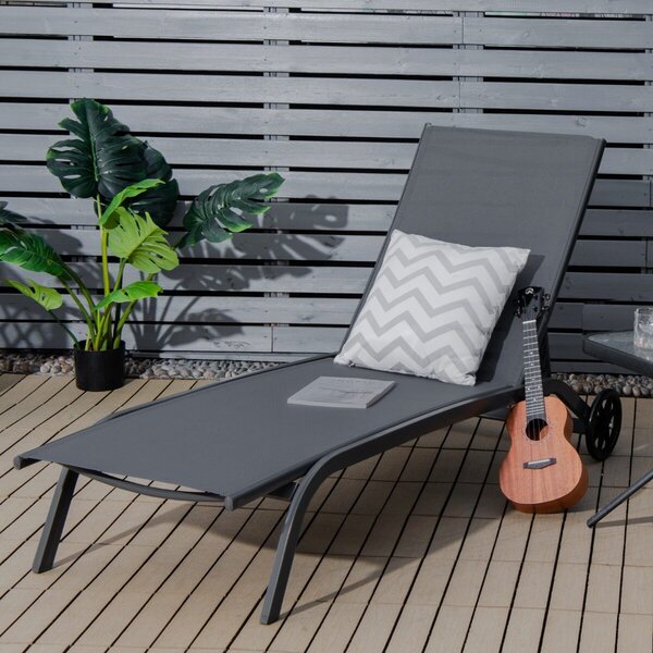 Costway 2*Chaise longue regolabile per cortile con ruote, Sedia a sdraio reclinabile in 6 posizioni da esterno Grigio