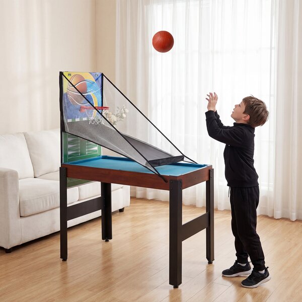 Costway Set da tavolo da gioco combo 15-in-1, Kit di combinazione basket e calcetto con hockey biliardo ping pong bowling Naturale