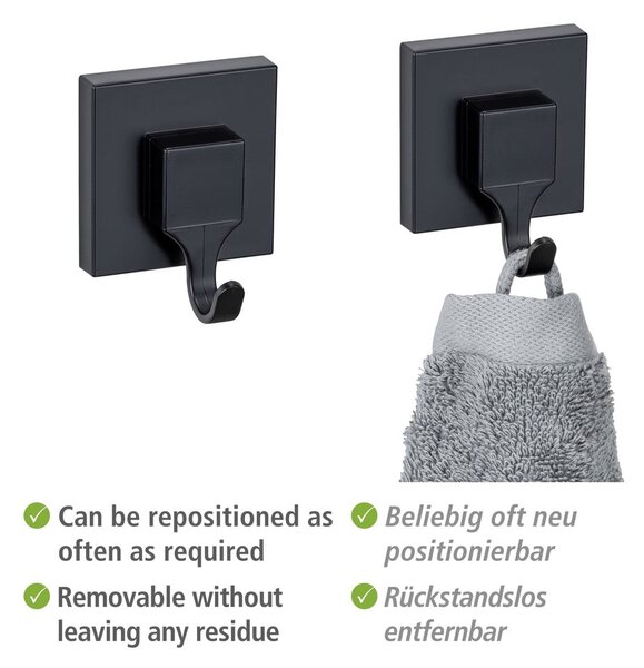 Ganci neri in plastica autobloccanti in set di 2 pezzi Quadro - Wenko