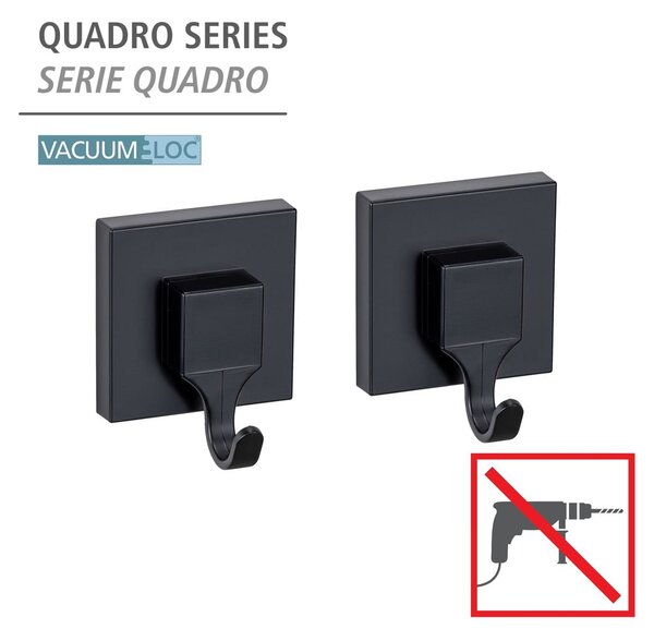 Ganci neri in plastica autobloccanti in set di 2 pezzi Quadro - Wenko