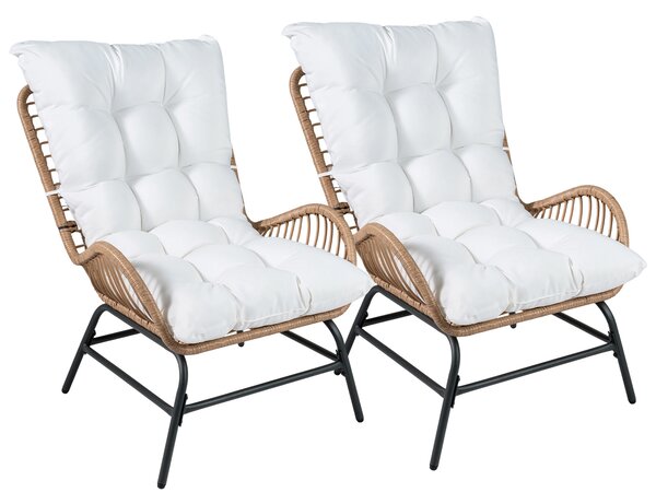 Costway 2*Sedia da pranzo in rattan con cuscino morbido e telaio di supporto in metallo, Poltrona da giardino per terrazza Bianco