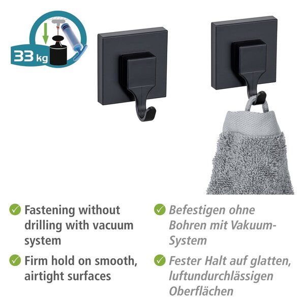 Ganci neri in plastica autobloccanti in set di 2 pezzi Quadro - Wenko