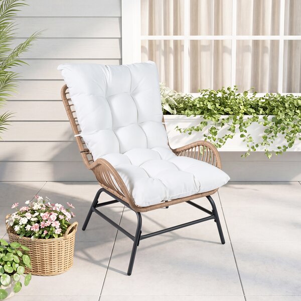 Costway 2*Sedia da pranzo in rattan con cuscino morbido e telaio di supporto in metallo, Poltrona da giardino per terrazza Bianco