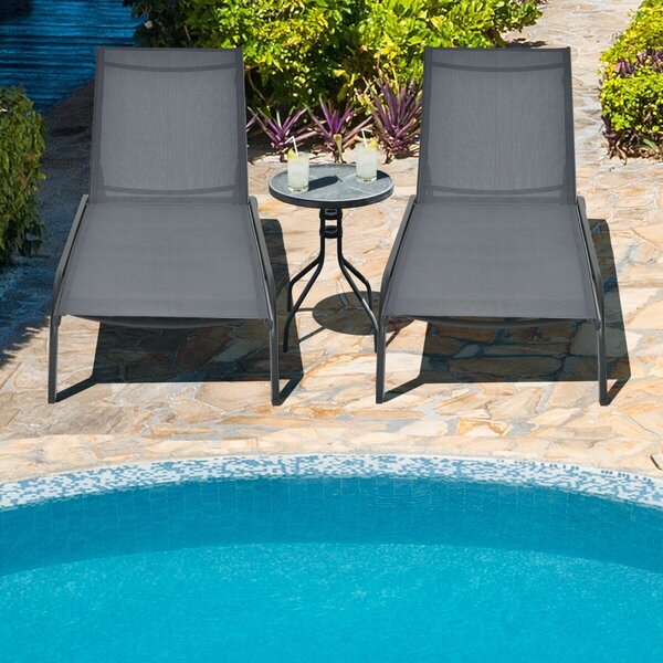 Costway 2*Chaise longue regolabile per cortile con ruote, Sedia a sdraio reclinabile in 6 posizioni da esterno Grigio