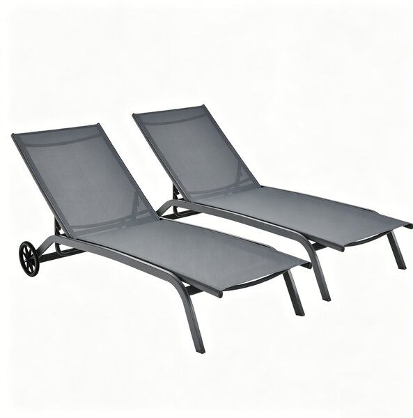 Costway 2*Chaise longue regolabile per cortile con ruote, Sedia a sdraio reclinabile in 6 posizioni da esterno Grigio