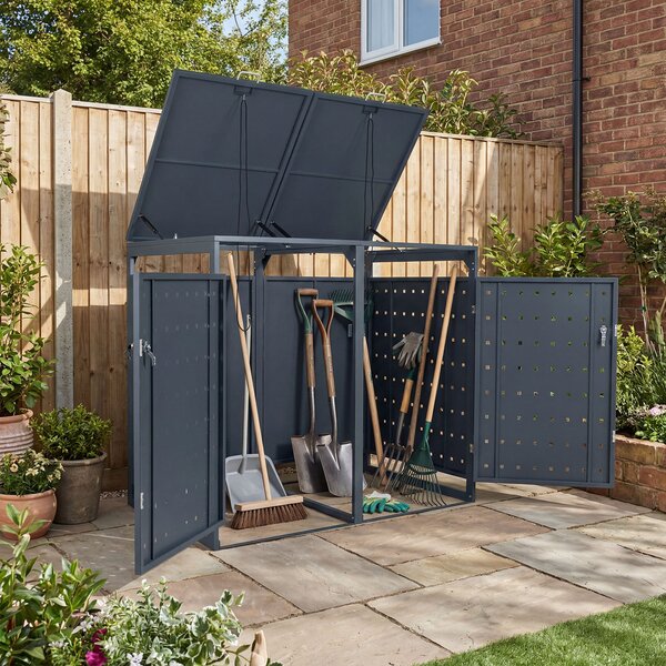 Costway Casetta da giardino 1,24 m³ tetto apribile e porta bloccabile con 4 chiavi, Capanno attrezzi in lamiera zincata