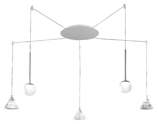 Sospensione Cavi Distanziati Contemporanea Cony Metallo Bianco Led 35W