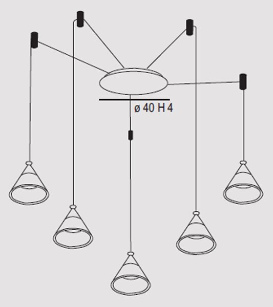 Sospensione Cavi Distanziati Contemporanea Cony Metallo Bianco Led 35W