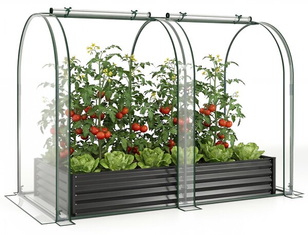 Costway Orto rialzato da giardino con serra drenaggio, Fioriera esterno in metallo con copertura protettiva per piante fiori Nero