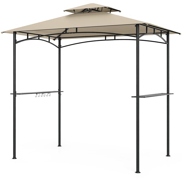 Costway Gazebo per griglia e pergolato per barbecue con doppio tetto, Tenda da esterno 242 x 150 cm Beige