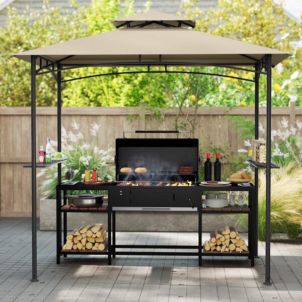 Costway Gazebo per griglia e pergolato per barbecue con doppio tetto, Tenda da esterno 242 x 150 cm Beige