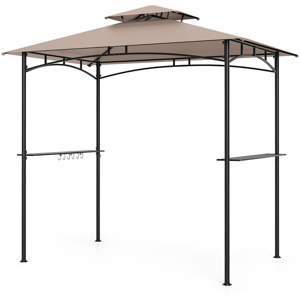Costway Gazebo per griglia e pergolato per barbecue con doppio tetto, Tenda da esterno 242 x 150 cm Marrone