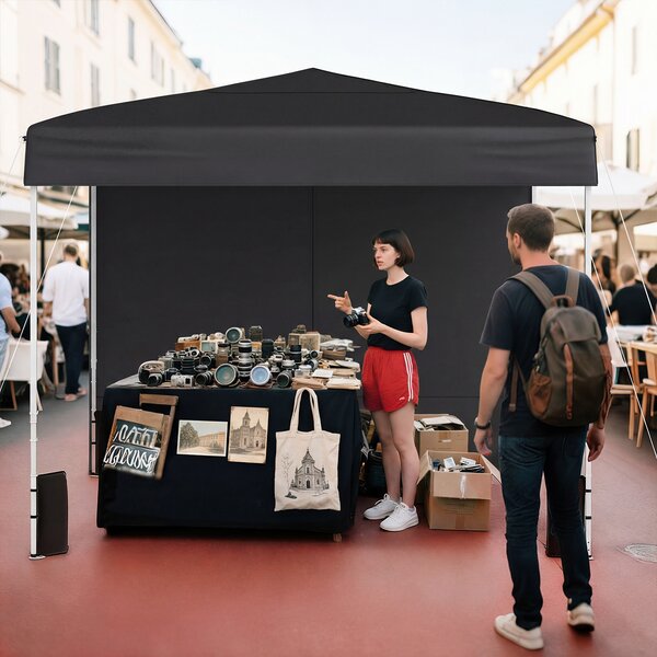 Costway Gazebo da giardino pieghevole con 4 pannelli laterali altezza regolabile borsa da trasporto, Gazebo da esterno impermeabile Nero