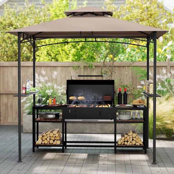 Costway Gazebo per griglia e pergolato per barbecue con doppio tetto, Tenda da esterno 242 x 150 cm Marrone
