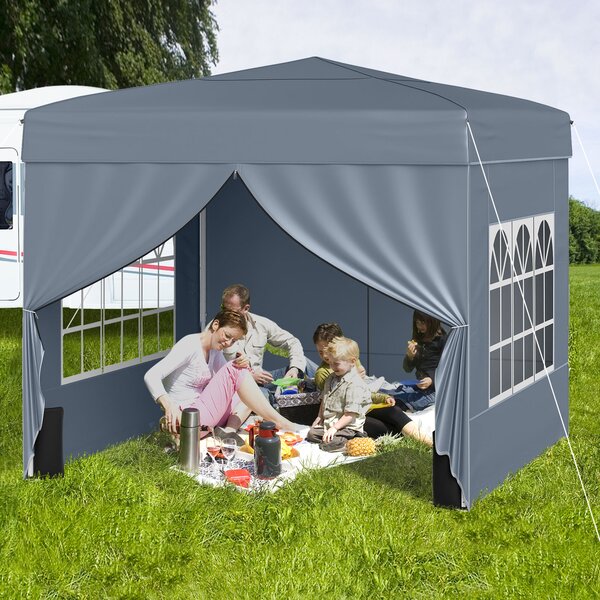 Costway Gazebo da giardino pieghevole con 4 pannelli laterali altezza regolabile borsa da trasporto, Gazebo da esterno impermeabile Grigio