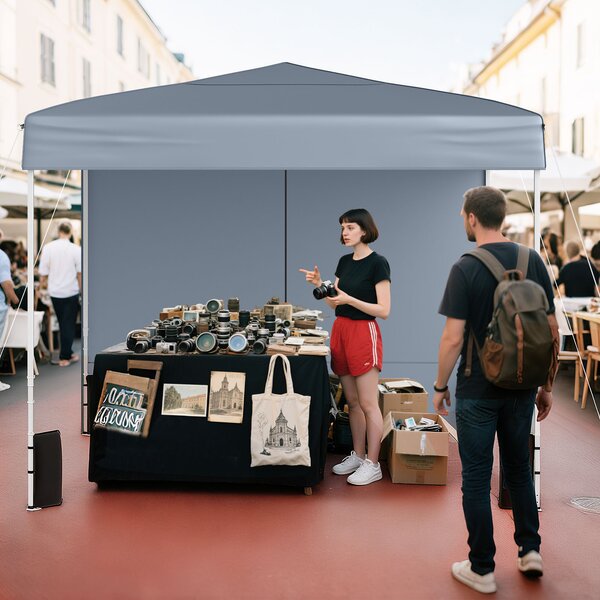 Costway Gazebo da giardino pieghevole con 4 pannelli laterali altezza regolabile borsa da trasporto, Gazebo da esterno impermeabile Grigio