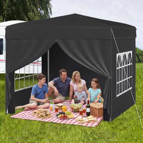 Costway Gazebo da giardino pieghevole con 4 pannelli laterali altezza regolabile borsa da trasporto, Gazebo da esterno impermeabile Nero